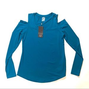 CALIA Carrie Underwood Cold Shoulder Long Sleeve Shirt NWT Size M Deep Turq